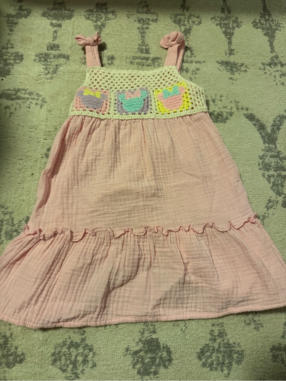 Disney Pink Cotton Dress with Crochet Accent